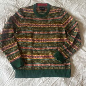 Bonobos Fair Isle Crew Neck Merino Wool Colorful Green Sweater | Men’s small